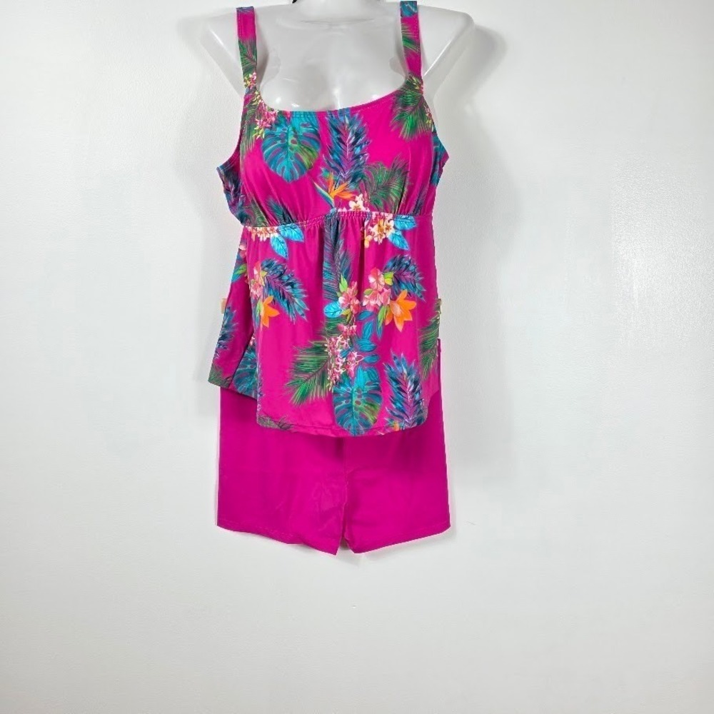 Kim Gravel QVC‎ Swimsuits 4 All Women 16 Raspberry Tropic Floral Tankini Set New
